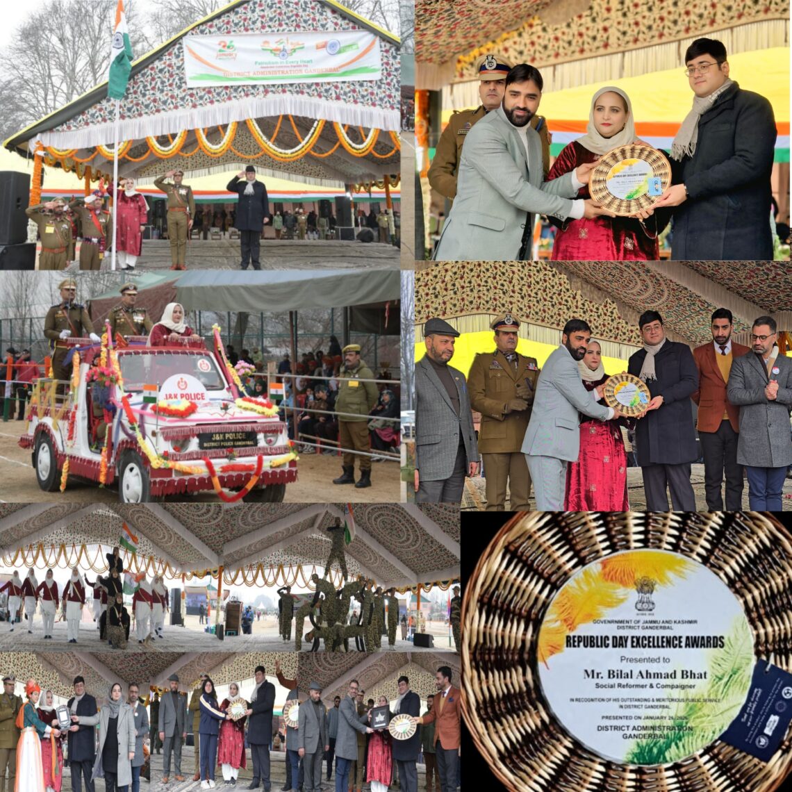 Bilal Bhat Awarded by District Administration Ganderbal on 77th Republic Day for Selfless Campaigning and Social Services .
