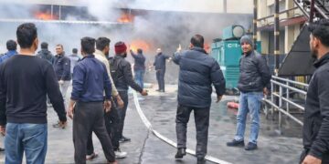 Massive fire engulfs pencil factory on Akhnoor Road in Jammu