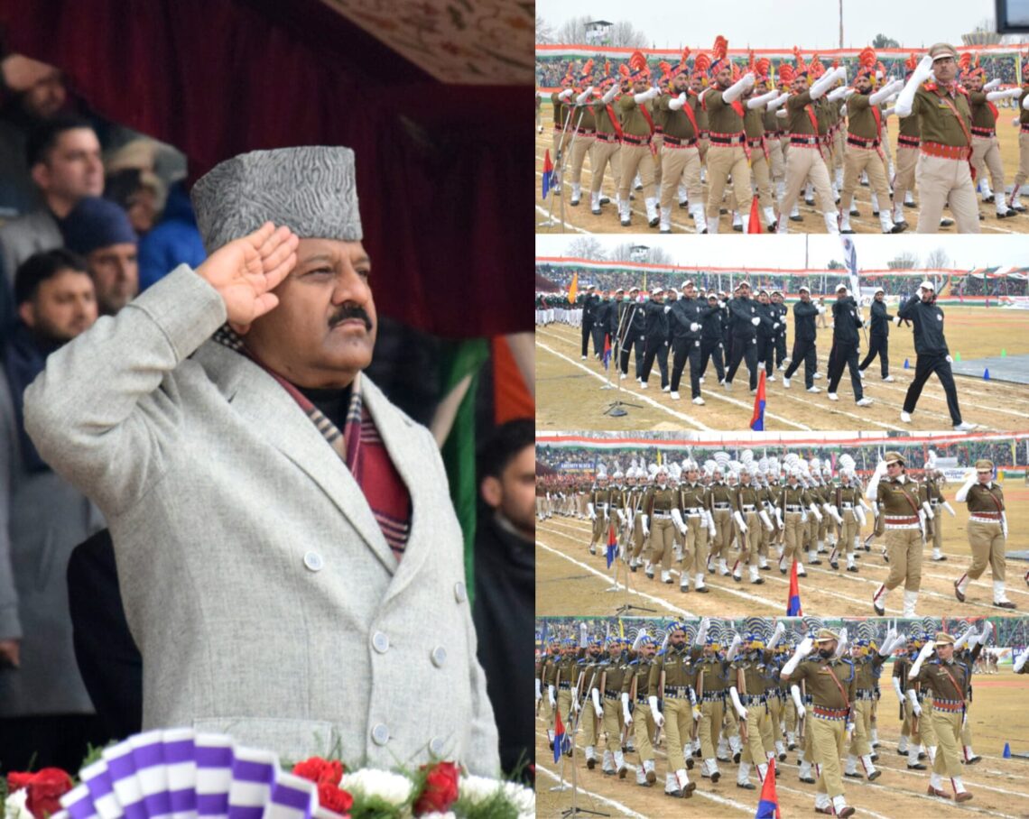77th Republic Day celebrations: Dy Chief Minister unfurls National Flag at Bakshi Stadium 77th Republic Day celebrations: Dy Chief Minister unfurls National Flag at Bakshi Stadium